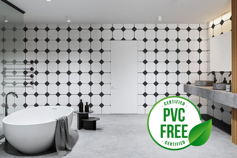 Black and White Tile Wallpaper Removable Peel and Stick Etsy