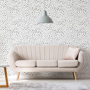 Speckled dot self-adhesive wallpaper | Black and white polka dot Removable Peel and Stick wallpaper or Unpasted wallpaper - PVC-Free image 2
