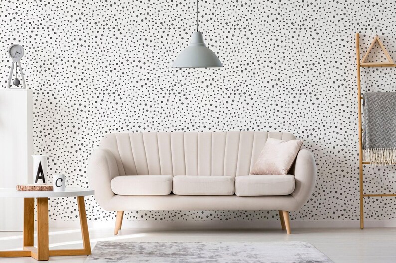 Speckled dot self-adhesive wallpaper | Black and white polka dot Removable Peel and Stick wallpaper or Unpasted wallpaper - PVC-Free image 2