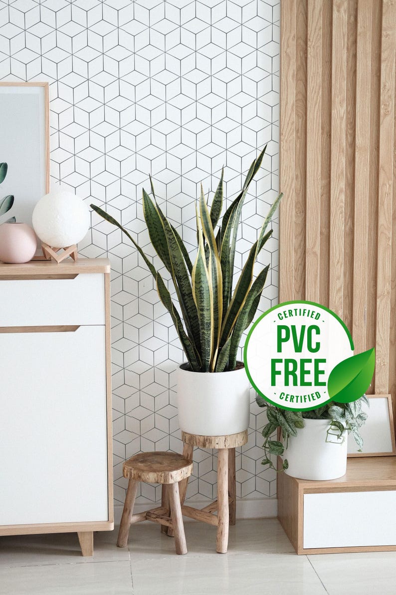 Geometric self-adhesive wallpaper | Hexagon Removable Peel and Stick wallpaper or Unpasted wallpaper - PVC-Free image 1
