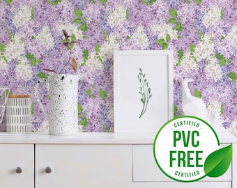 Purple lilac wallpaper | Removable Peel and Stick wallpaper or Unpasted wallpaper - PVC-Free | Floral Colorful Self-adhesive wallpaper
