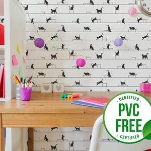 Black cats wallpaper | Removable Peel and Stick wallpaper or Unpasted wallpaper - PVC-Free | Striped Animal Self-adhesive wallpaper