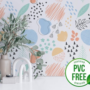 Colorful Pastels boho wallpaper | Removable Peel and Stick wallpaper or Unpasted wallpaper - PVC-Free | Abstract Self-adhesive wallpaper