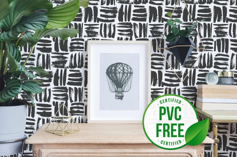 Brushstroke wallpaper | Brush stroke peel and stick wallpaper or Unpasted - PVC-free | Black & White removable wallpaper | Rustic Wall Décor image 1