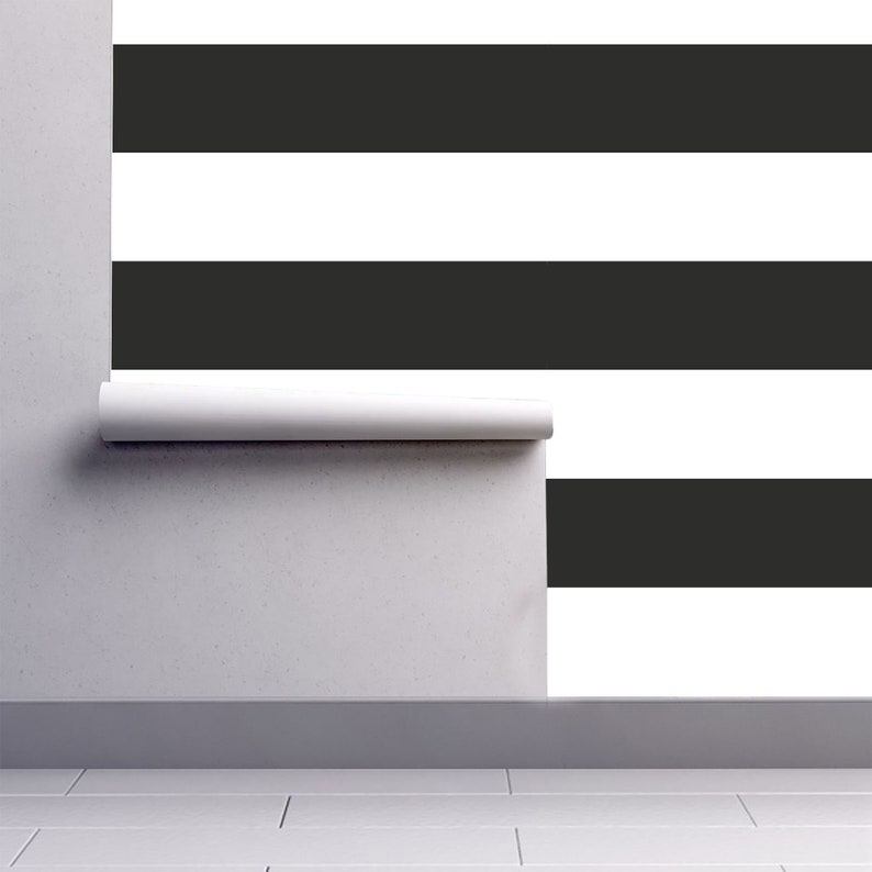 Stripe selfadhesive wallpaper Black and white horizontal Etsy