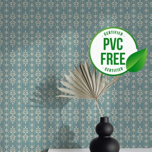 グリーンのレトロな壁紙 | 剥がして貼れる壁紙または糊なし壁紙 - PVC フリー | 粘着式壁紙