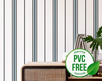 Blå och svart randig tapet | Avtagbar självhäftande tapet eller opastämd tapet - PVC-fri | Minimalistisk självhäftande tapet