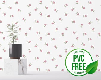 Pink minimal rose wallpaper | Removable Peel and Stick wallpaper or Unpasted wallpaper - PVC-Free | Floral Vintage Self-adhesive wallpaper