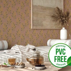 Neutrale Herbst Blumen Tapete | Ablösbare Tapete oder ungeklebte Tapete - PVC-Frei | Terrakotta Selbstklebende Tapete