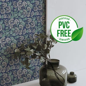 Dunkelblaue und grüne Blumentapete | Ablösbare Tapete oder ungeklebte Tapete - PVC-Frei | Selbstklebende Tapete