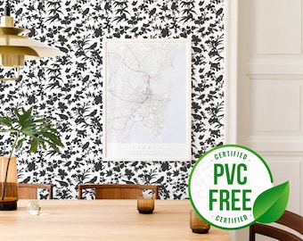 Papel pintado de pájaros / Papel pintado floral despegable y pegable o papel pintado sin pegar - Sin PVC / Papel pintado autoadhesivo con hojas