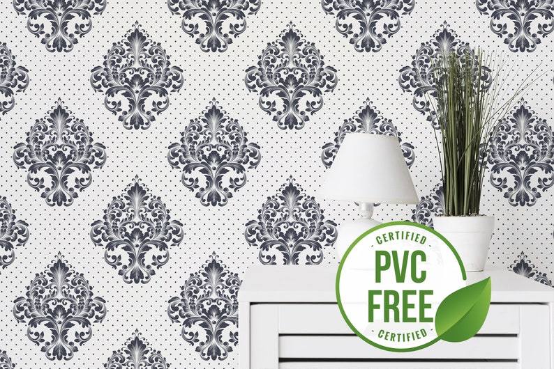 Damask Peel and Stick Wallpaper Blue and White Damask Etsy