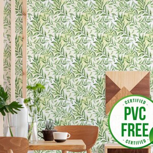 Green natural leaf wallpaper | Removable Peel and Stick wallpaper or Unpasted wallpaper - PVC-Free | Watercolor Self-adhesive wallpaper