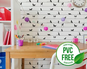 Black and white husky wallpaper | Removable Peel and Stick wallpaper or Unpasted wallpaper - PVC-Free | Dog Cat Self-adhesive wallpaper