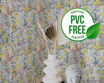 Green and yellow floral wallpaper | Removable Peel and Stick wallpaper or Unpasted wallpaper - PVC-Free |  Self-adhesive wallpaper