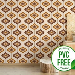 Braune 70er Jahre Tapete | Ablösbare Tapete oder ungeklebte Tapete - PVC-Frei | Retro Mid-Century Selbstklebende Tapete