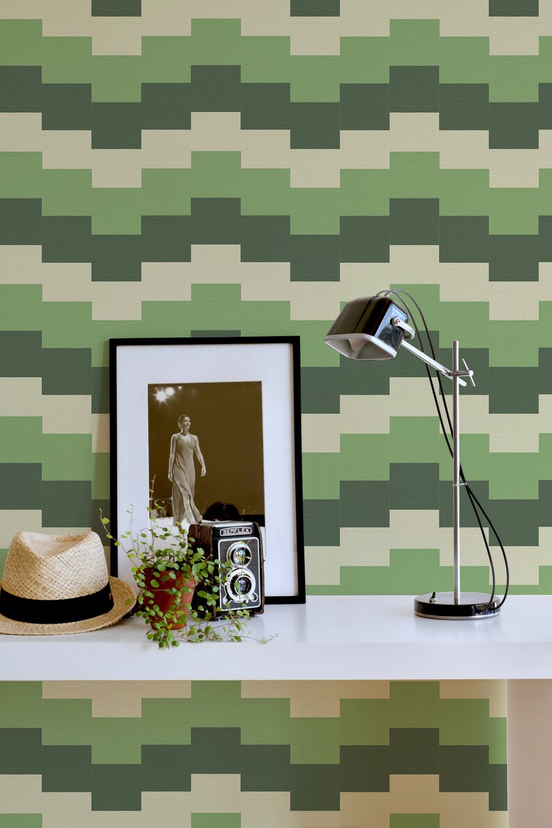 Green Geometric Wallpaper Removable Peel and Stick Wallpaper - Etsy