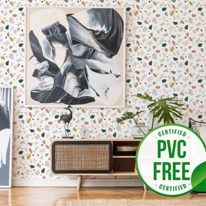 Terrazzo wallpaper | Mosaic Removable Peel and Stick wallpaper or Unpasted wallpaper - PVC-Free | Bold terrazzo Self-adhesive wallpaper