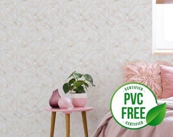 Neutral leaves wallpaper | Removable Peel and Stick wallpaper or Unpasted wallpaper - PVC-Free | Bedroom Floral Self-adhesive wallpaper