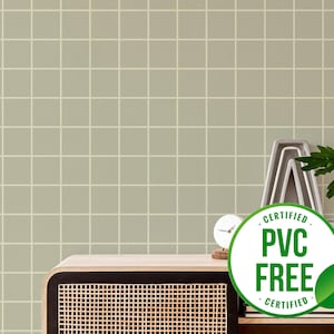 Grille vert sauge Papier peint | amovible ou papier peint non encollé - sans PVC | Papier peint auto-adhésif géométrique Tile