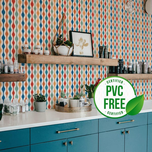 Colorful Retro Peel and Stick wallpaper | Retro Removable Self-adhesive wallpaper or Unpasted wallpaper - PVC-Free | Retro 70s wallpaper