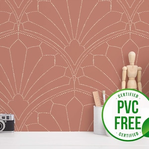 Carta da parati autoadesiva art déco rosa / Carta da parati retrò rimovibile stacca e attacca - Materiale senza PVC e inchiostri ecologici