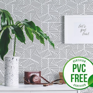 Black and white striped triangle wallpaper | Removable Peel and Stick wallpaper or Unpasted wallpaper - PVC-Free