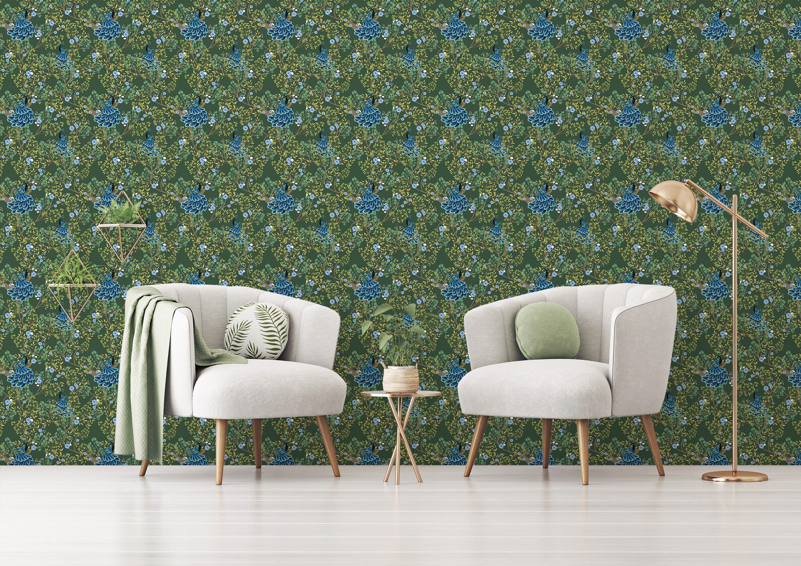 Green Peacock Wallpaper Removable Peel and Stick Wallpaper Etsy