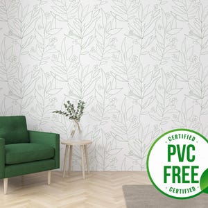 Grüne Blumenlinie Tapete | Ablösbare Tapete oder ungeklebte Tapete - PVC-Frei | Kinderzimmer Natur selbstklebende Tapete