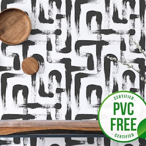 Black and white self-adhesive wallpaper | Brush Stroke Peel and Stick wallpaper or Unpasted wallpaper - PVC-Free | Bold Removable wallpaper