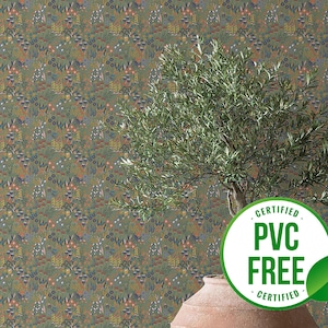 Sage meadow wallpaper | Removable Peel and Stick wallpaper or Unpasted wallpaper - PVC-Free | Floral Vintage Self-adhesive wallpaper