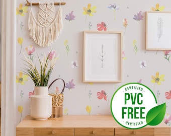 Watercolor floral fantasy wallpaper | Removable Peel and Stick wallpaper or Unpasted wallpaper - PVC-Free | Vintage Self-adhesive wallpaper