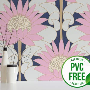 Pink art deco wallpaper | Removable Peel and Stick wallpaper or Unpasted wallpaper - PVC-Free | Floral Bold Self-adhesive wallpaper