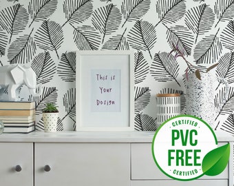 Tapete Schwarze Blätter | Ablösbare Tapete oder ungeklebte Tapete - PVC-Frei | Bold Seamless Selbstklebende Tapete