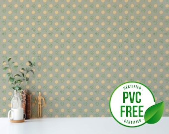 Sage clementine wallpaper | Removable Peel and Stick wallpaper or Unpasted wallpaper - PVC-Free | Art Deco Polka Dot Self-adhesive wallpaper