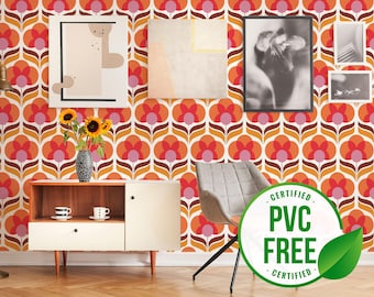 Bunte Retro Tapete | Ablösbare Tapete oder ungeklebte Tapete - PVC-Frei | Bold Flower Selbstklebende Tapete