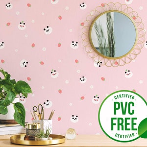 Pink kawaii wallpaper | Removable Peel and Stick wallpaper or Unpasted wallpaper - PVC-Free | Panda Kids Self-adhesive wallpaper