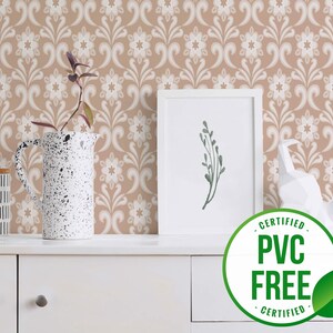 Brown and white retro wallpaper | Removable Peel and Stick wallpaper or Unpasted wallpaper - PVC-Free | Vintage Self-adhesive wallpaper