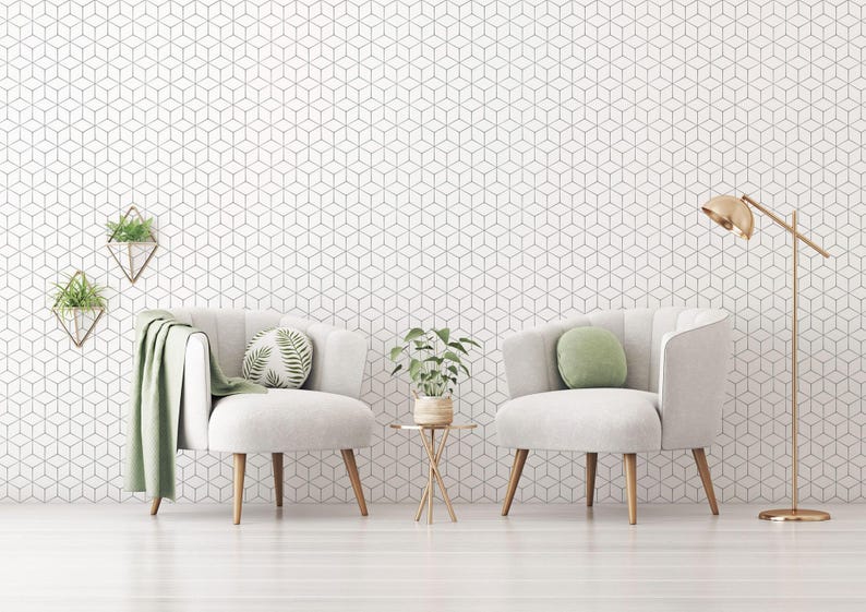Geometric self-adhesive wallpaper | Hexagon Removable Peel and Stick wallpaper or Unpasted wallpaper - PVC-Free image 9
