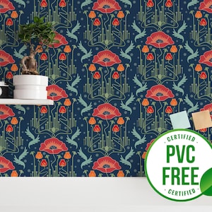 Jugendstil Tulpe Tapete | Ablösbare Tapete oder ungeklebte Tapete - PVC-Frei | Floral Bold Selbstklebende Tapete
