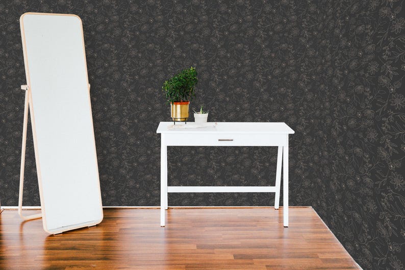 Black and beige floral wallpaper | Removable Peel and Stick wallpaper or Unpasted wallpaper - PVC-Free | Bold Self-adhesive wallpaper image 7