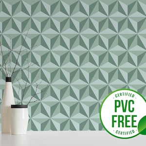 Green vintage wallpaper | Removable Peel and Stick wallpaper or Unpasted wallpaper - PVC-Free | Tile Geometric Self-adhesive wallpaper