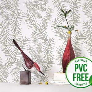 Carta da parati con albero di pino verde / Carta da parati rimovibile Peel and Stick o Carta da parati non incollata - Senza PVC / Carta da parati autoadesiva senza giunture naturale