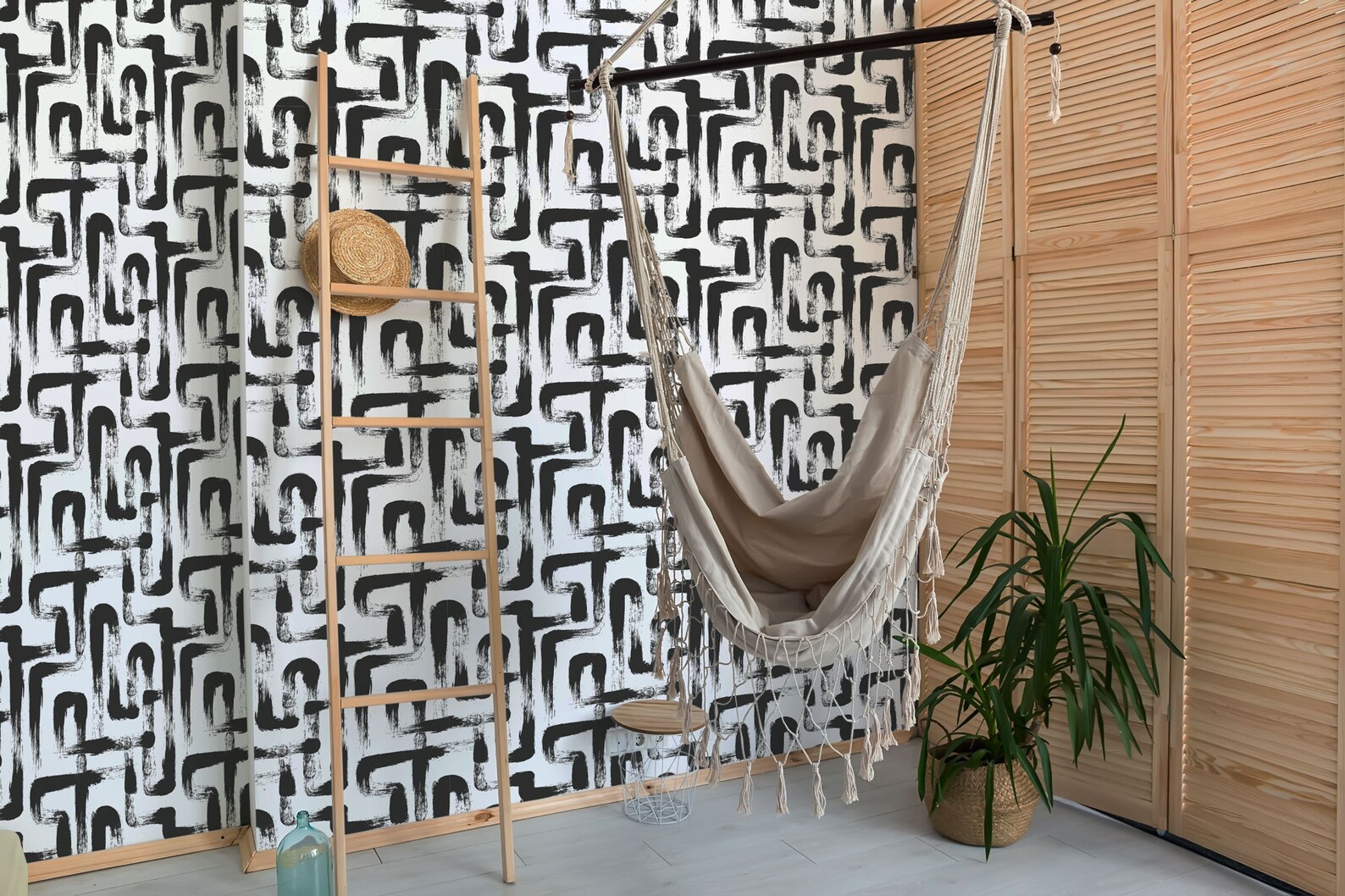 Black and White Selfadhesive Wallpaper Brush Stroke Peel Etsy