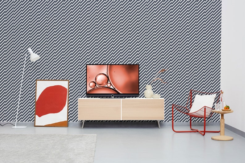 Diagonal stripe selfadhesive wallpaper blue and white Etsy