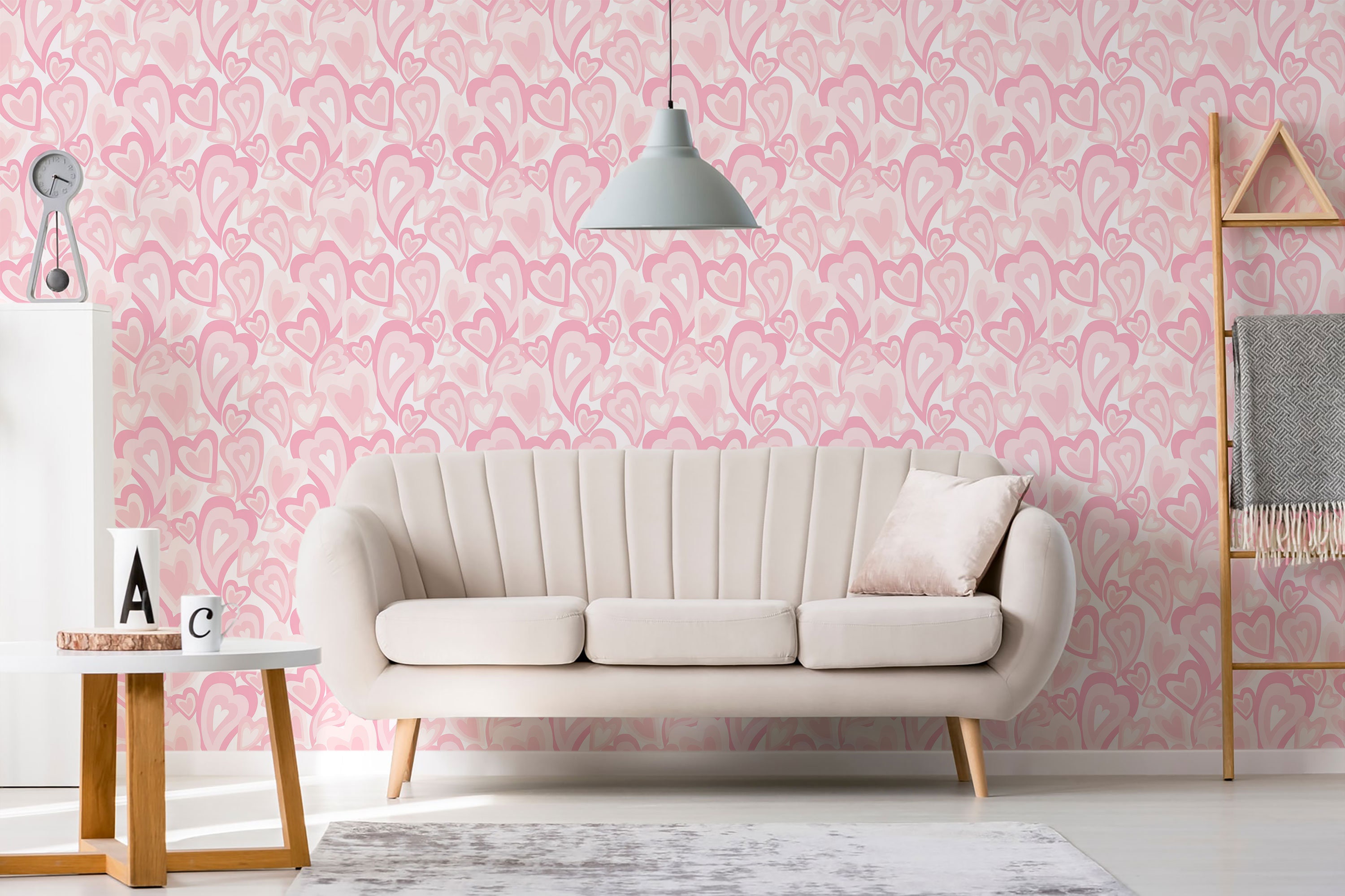 Peel & Stick Wallpaper 2FT Wide Love Heart Pink Pastel Custom