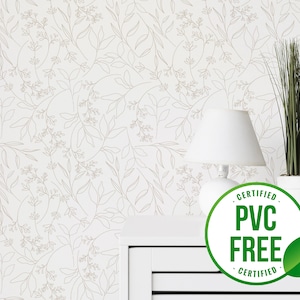 Beige simple floral wallpaper | Removable Peel and Stick wallpaper or Unpasted wallpaper - PVC-Free | Minimalist Self-adhesive wallpaper