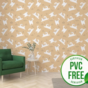 Fun cats wallpaper | Removable Peel and Stick wallpaper or Unpasted wallpaper - PVC-Free | Animals Kids Self-adhesive wallpaper
