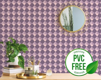 Purple check wallpaper | Removable Peel and Stick wallpaper or Unpasted wallpaper - PVC-Free | Funky Bold Self-adhesive wallpaper