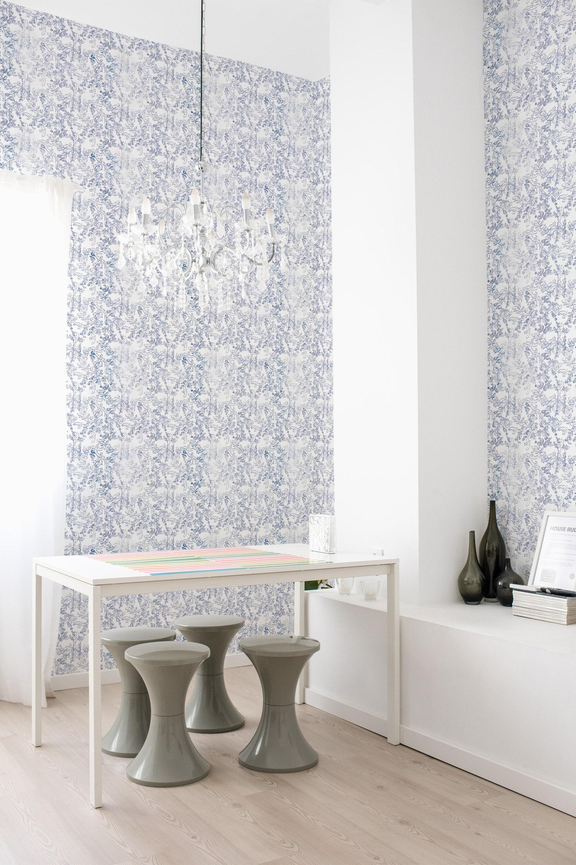 Blue and White Art Deco Wallpaper | Removable Peel and Stick Wallpaper ...